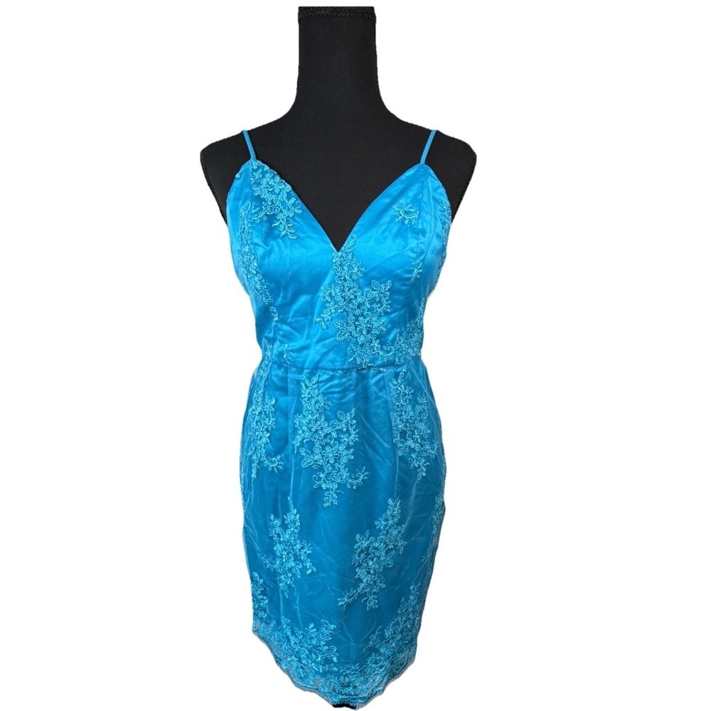 REVOLVE- NBD Blue Lace Mini Dress Sz Small With Adjustable Straps Cocktail Party
